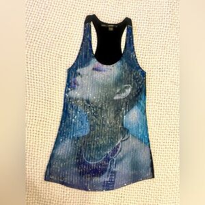 Radzoli Y2K Sequin Blue and Black Graphic Tank Top Dress Women’s Small